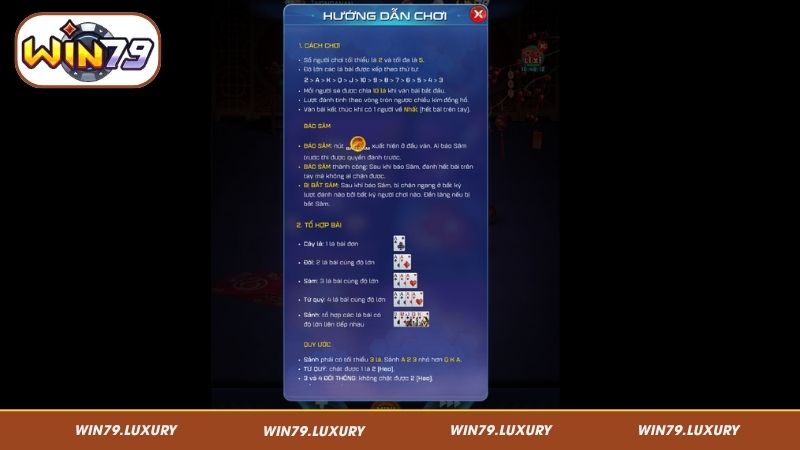 Hướng dẫn cách chơi Sâm chi tiết tại Win79