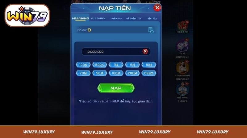 Nạp tiền Win79 qua hình thức i-Banking