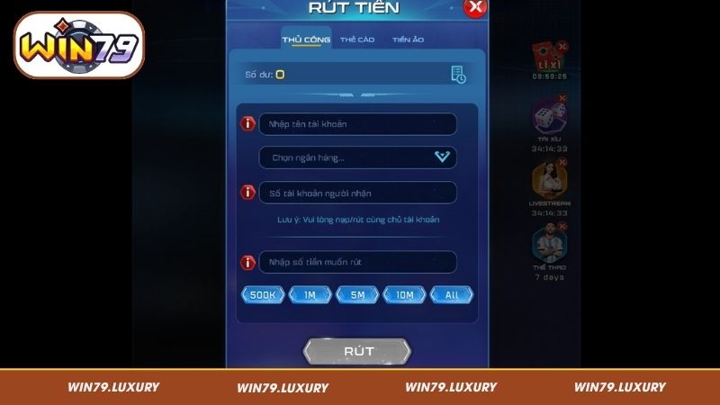 Rút tiền Win79 thủ công